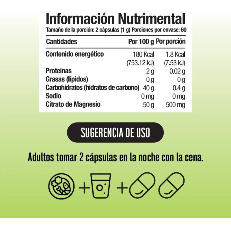 Citrato de Magnesio 120 Cpsulas Magnesium Citrate Apoyo Muscular, Nervioso
