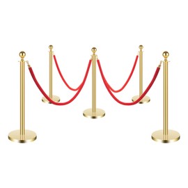 6 Pack Gold Stanchions and Velvet Ropes, Crowd Control Barriers Stainless Steel Red Carpet Ropes and Poles with Stable Base for Theaters, Parties, Wedding, Exhibition