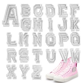 52pcs Alphabet A to Z Patches, Iron On Letters Patches for Clothing, Super Glue, Iron On Embroidered Patch Applique for Jeans, Hats, Bags. (White)