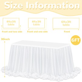 MODFUNS White Table Skirts for Rectangle Tables 6ft Chiffon Table Skirt Double Layer Tulle Table Skirt Sheer Ruffle Table Cloth Skirt Chiffon Table Skirting for Wedding Party Table Decor