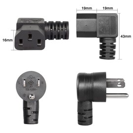 GELRHORN 4.9Ft 90 Degrees 3-Prong NEMA 5-15P to IEC 320 C13 Power Spring Cord,10A 250V/15A 125V 18WAG Down Angle NEMA 5-15P to Left Angle C13 AC Power Cable for Monitor, PC, Printer, Scanner