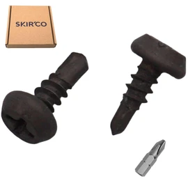 SKIR'CO (Pack of 100) Self Drilling Screws 3.5 x 9.5mm Black Phosphating Phillips Flat Head Self Tapping Screws