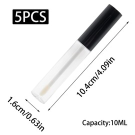 Funstreet 5 Pack Empty Lip Gloss Tubes 10ml Refillable Lip Balm Container with Wand, Black Cap