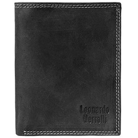 LEONARDO VERRELLI 3000205 Men's Genuine Leather Wallet Suede 9 x 12 cm, black, Classic