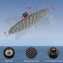 HarJue Filtered Shower Head, High Pressure 8″ Round Showerhead with Filter Combo for Hard Water, Remove Chlorine Fluoride and Harmful Substances- 1 Replaceable Filter Cartridge, Matte Black