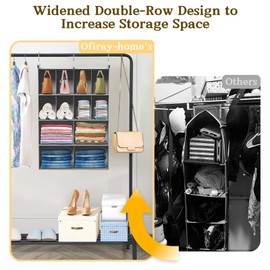 Ofiray-home 4 Tier Hanging Closet Organizer, 12 Compartments Sweater Organizer for Closet with 3 Sturdy Hooks, Closet Organizers and Storage, Wardrobe, Rv, Garment Rack, Grey