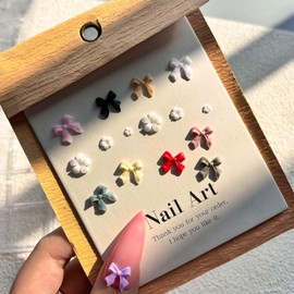 3D Bow Nail Charms Bowknot Nail Art Charms Mixed Color Nail Charms Flower Nail Rhinestone White Pearl Nail Charm Design for Manicure DIY Supplies Crafts Jewel Accessories for Women Nail Charms