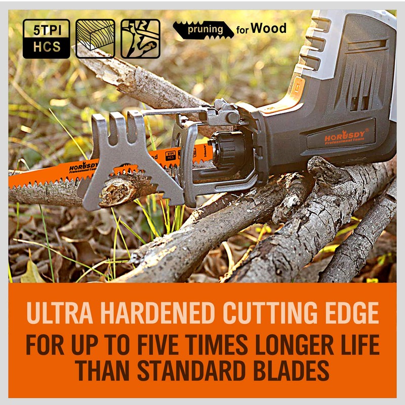 HORUSDY 9-Inch Wood Pruning Reciprocating Saw Blades, 5 Pack, 5TPI