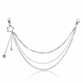 HJZHII Star Pants Chain, Hip Hop Goth Punk Pocket Chains Star Wallet Chains Stylish Silver Layered Jean Chain for Men Women Accessories