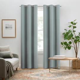 Eclipse Pembroke 100% Blackout, Faux Linen Grommet Window Curtains, 84 in Long x 42 in Wide, Thermal Insulated Noise Reducing Curtains for Living Room, Bedroom, 2 Curtain Panels, Stormy Blue