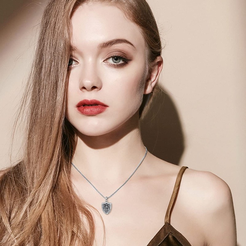 MEIDERBO Saint Benedict Necklace S925 Sterling Silver Shield St Benedict