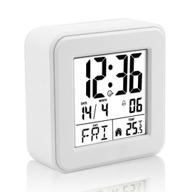 CEWROM Wecker Digital, Digitaler Wecker, Batteriebetriebene Uhr, Reisewecker mit Temperatur Schlummerfunktion Nachtmodus Kalender Hintergrundbeleuchtung 12/24 Stunden, Weiß, für Schlafzimmer, Kinder