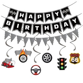 Zorpex Racing Birthday Decorations, Car F1 Themed Happy Birthday Banner, Boy Girl Funny Party Supplies with Banner and Hanging Swirl