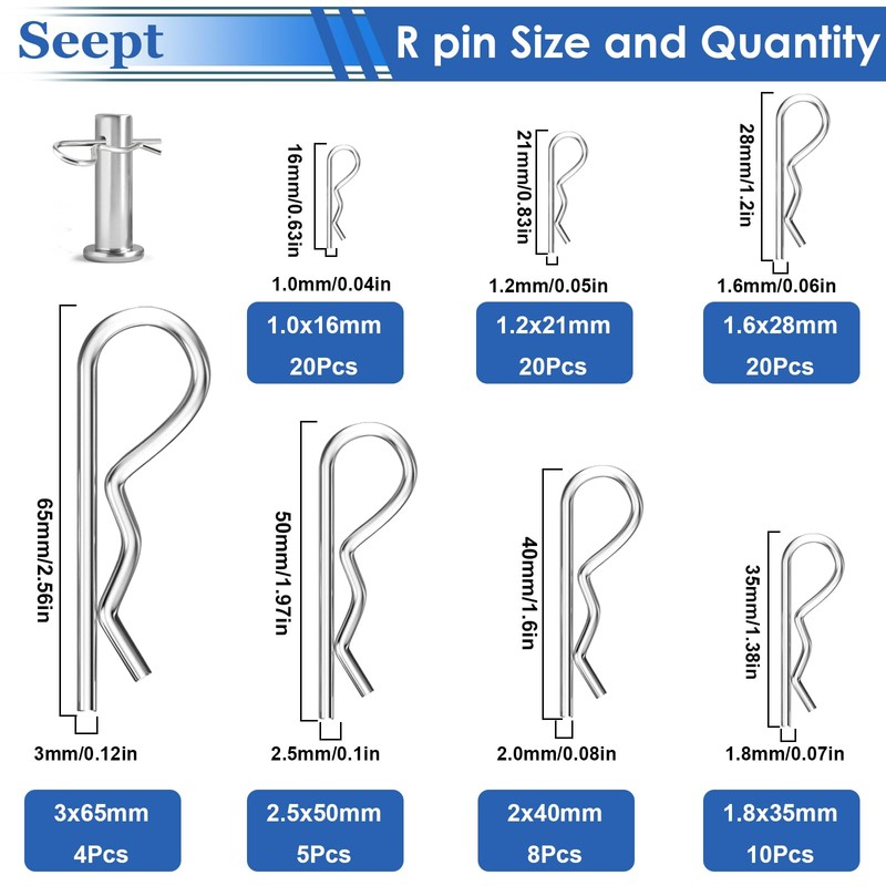 200Pcs 304 Stainless Steel Cotter Pins Assortment Kit - Hitch