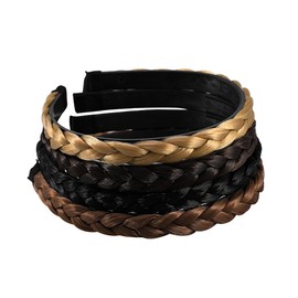 4 Pieces 1.5 cm Braided Synthetic Hair Headbands Chunky Hair Braid Wig Headband Non-Slip Hair Bands Hairpieces Hair Accessories with Teeth for Women and Girls