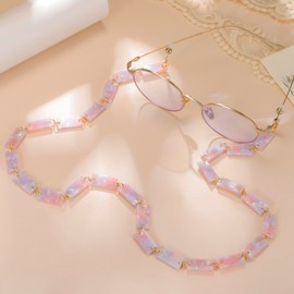 kkjoy Acrylic Glasses Chain Non-Slip Colourful Squares Beach Holiday Sunglasses Holder Strap Glasses Strap Glasses Holder Cord for Women Men, Pastel Purple, Unit size