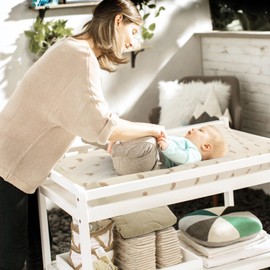 SNOOZYNEST 2 Pack Muslin Changing Pad Cover, Cotton Quilted Top Baby Changing Table Pad Covers, Soft Breathable Boho Changing Pad Sheets Fit for Standard Changing Pad 16" x 32" (Rainbow & Sand)