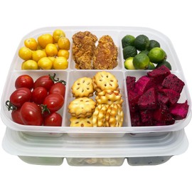 ACEmedia Bento Box - 6-Compartment Reusable Bento Lunch Box for School, Work, and Travel, Food Prep Containers, Snack Containers for Kids, Portion Control Bento Lunch Box for Adult, Set of 2, Clear