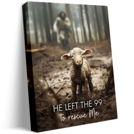 GUN SUPPLIES OUTLET LLC Jesus With The Sheep Wall Art Jesus Running After Lamb Canvas Print He Left the 99 to Rescue Me jesus and Lost Sheep Christian Wall Art 24x30 inch
