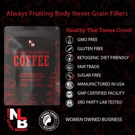 Energy Boost Organic mushroom Instant Coffee - 10 x 9g Packets - Healthy Coffee alternative and Substitute - With Dynamine, Collagen, Lions Mane and Antioxidant