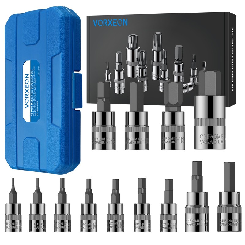 VORXEON 13Pcs Star Bit Socket Set T8-T70, 50BV30 CR-V Drive