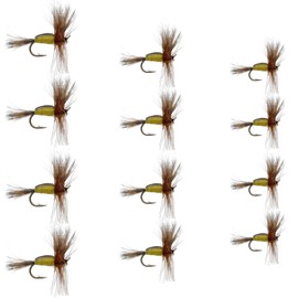 Feeder Creek Fly Fishing Flies | Humpy Yellow Dry Flies | Flies for Fly Fishing | 12pc Fly Fishing Assortment | Trout Flies and Bass Flies | Sizes 12, 14, 16 (Humpy Yellow)