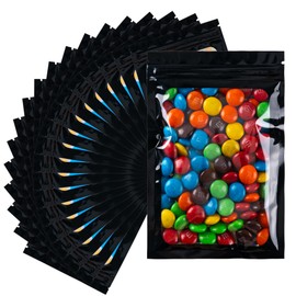 100Pcs Holographic Packaging Bags, Clear Foil Food Storage Bags Smell Proof Resealable Bags for Food Storage Jewelry Candy Storage Bags(Holographic Black,3 * 3.1in)
