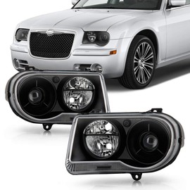 ACANII - For 2005-2010 Chrysler 300C 300-C Projector Black Headlights Headlamps Head Replacement Driver + Passenger Side