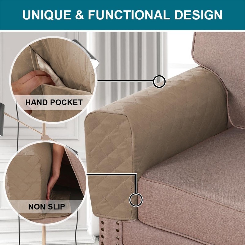 Turquoize 2 Pack Waterproof Armrest Covers for Chairs and Sofas