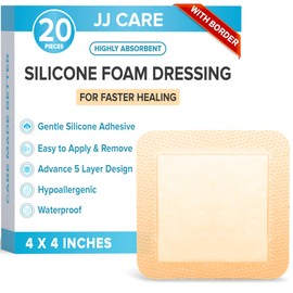 JJ CARE Silicone Foam Dressing 3x3 [Pack of 10], Silicone Bandages for Wounds, Waterproof Wound Dressing with Adhesive Border, Absorbent Bed Sore Bandages for Wound Care