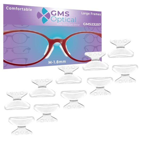 GMS Optical Soft Silicone Butterfly Nose Pads - for Glasses, Sunglasses, and Eye Wear - Medium 1.8mm x 17mm (5 Pair, Clear)