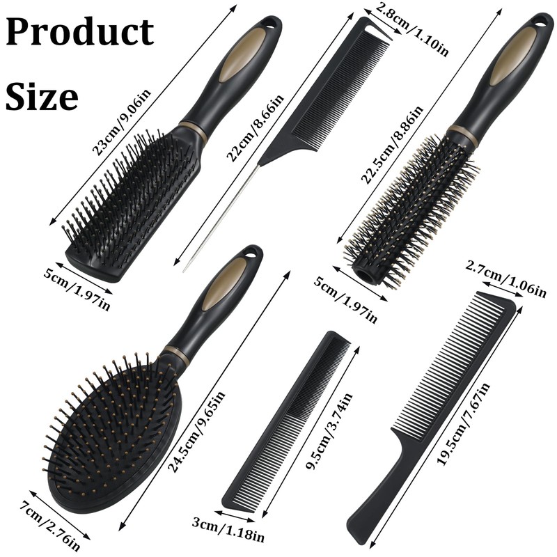 6 Piece Hair Brush Set, Massage Combs Multiple Styles Brush