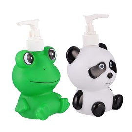 FELTECHELECTR 2pcs Cartoon Press Bottles for Lotion Shampoo Panda Easy to Refill Dispenser for Boys and Girls Cute Bathroom Decor Portable and Reusable Liquid Storage Bottles