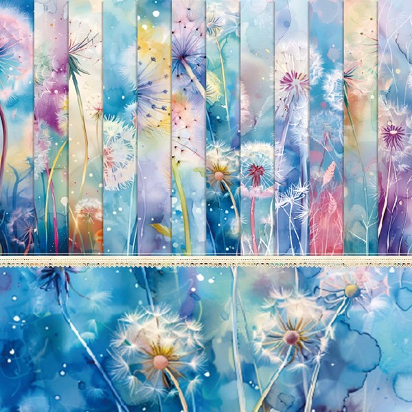24 Sheets Dandelion Pattern Paper, 6" x 6" Dandelion Scrapbooking