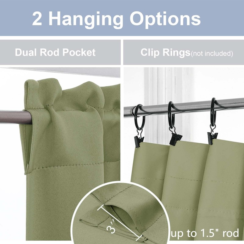 Chyhomenyc Sage Green Short Blackout Curtains 36 Inch Length, Small