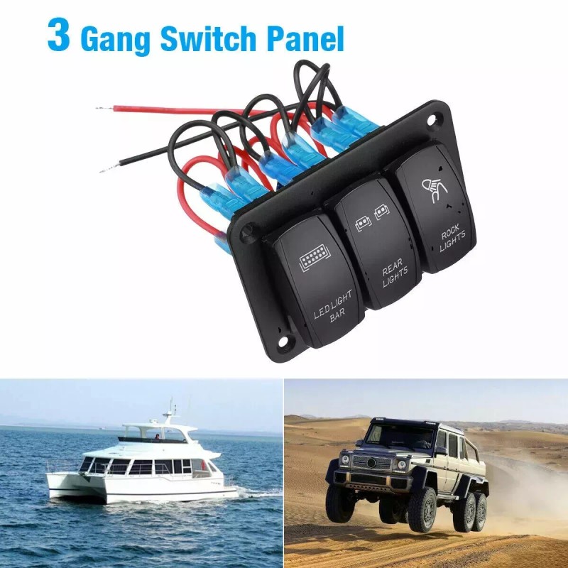 Ameribox 3 Gang Toggle Rocker Switch Panel Green LED Light