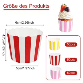 Cupcake Wrapper, Pack of 150 Muffin Cases, Paper Muffin Cases, Mini Muffin Paper Cups, Cupcake Cases, Muffins, Paper Cases for Birthdays, Weddings and Parties (Pink, Red, Yellow)