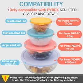 2 Pack Silicone Replacement Lids Only Fit for Pyrex 7401-S 3-Cup, 7402-S 6 Cup Sculpted Glass Mixing Bowls, Durable & Soft Covers, Reusable & Food Grade Silicone, Dishwasher & Microwave Safe