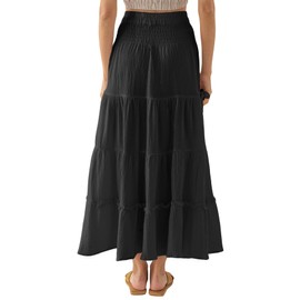 Amazhiyu Womens Maxi Skirt, Summer Maxi Boho Skirt Pleated A Line Skirts, Flowy Renaissance Skirt with Pockets Elasticated Waist Black Small