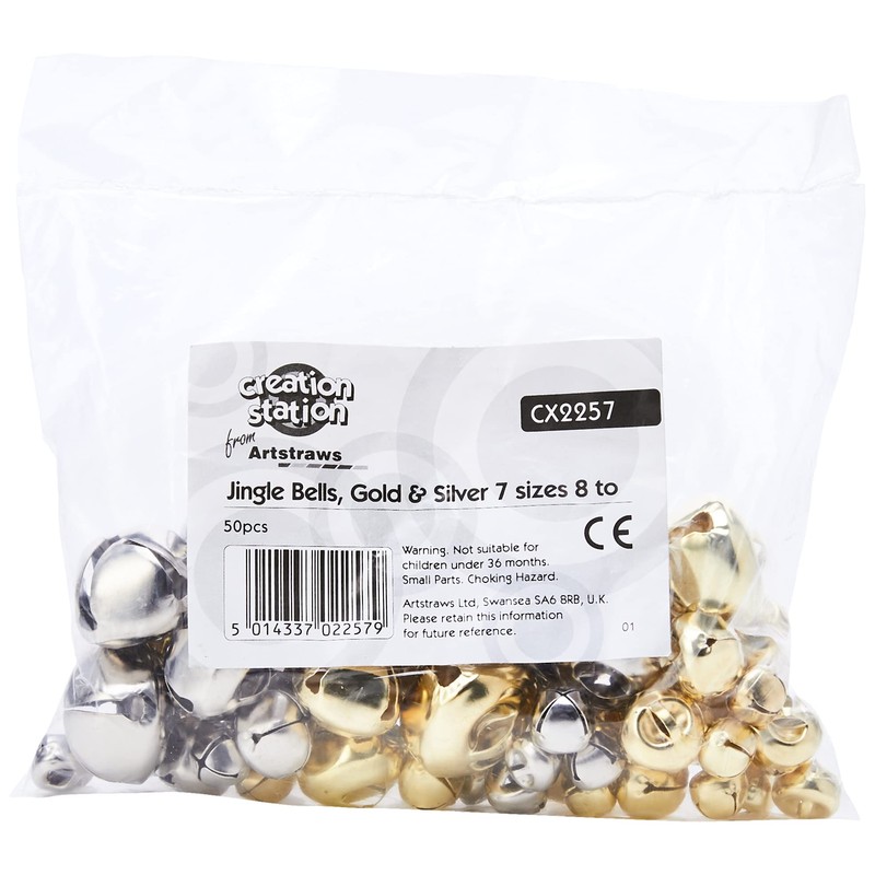 Artstraws CT2257 Jingle Bells, Gold & Silver, 7 Sizes 8