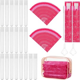 64 count Tampon Flasks Set Includes 20  Plastic Flasks, 40 Self Adhesive Wrappers, 2 Funnels, Clear Storage Bag, Straw Scrubber, Tube Flasks for Cruise Event, Concert, Outdoor  (Rose red) - Color: Rose Red