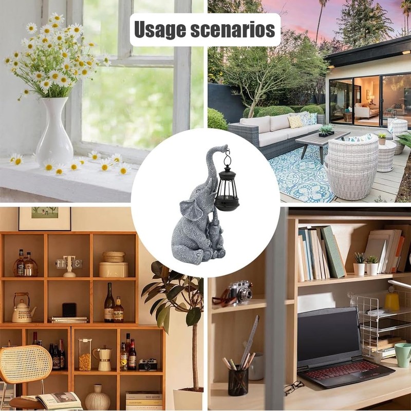 Elephant Solar Lantern,Waterproof Night Light, Lawn Landscape Light,Unique Garden Lamp,Resin