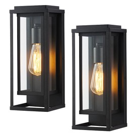 Cerdeco Modern Outdoor Wall Sconce with Rectangular Metal Frame and Transparent Glass Shade,14" Black Outdoor Lighting for Garage Porch Patio Pack of 2