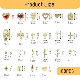 AstraGlam® 88 Stück 3D-Gold-Nagel-Charms, hochwertige Nail-Art-Verzierungen,Nail charms, exclusiv mit Strasssteinen für ein luxuriöses Maniküre-Erfahrung