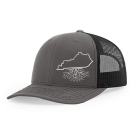 WYR Clothing - Snapback Hat with Kentucky Roots Design, Stylish Hats for Men and Women, Polyester Cotton Baseball Cap with Mesh Back, Six-Panel Trucker Hats, Universal Size, Charcoal & Black Mesh