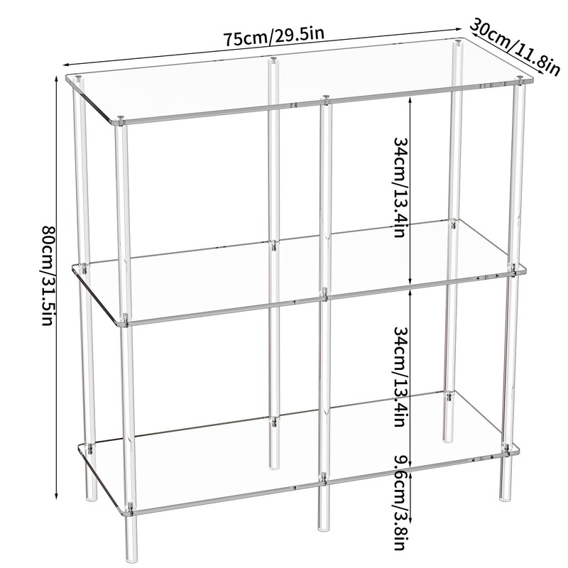 Acrylic Side Table Clear 3-Tier End Table for Living Room,