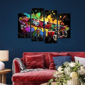 KLVOS 4 Pieces Sport Canvas Wall Art Skateboard Graffiti Picture Street Style Cool Skateboarding Painting Artwork Ready to Hang for Bedroom Boys Room Decor