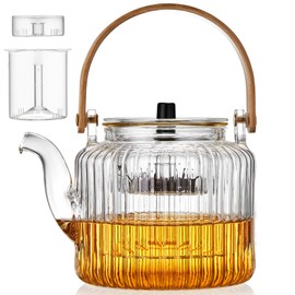 Glass Teapot with 2 Infusers 1100ml/37.2 fl oz, Heat-Resistant Borosilicate Glass Tea Pot with Infuser for Loose Leaf Tea, Stovetop Safe, Teapot with Steaming and Boiling Infuser