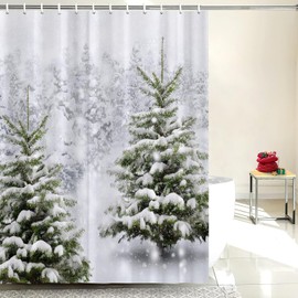JOOCAR Christmas Tree Shower Curtain Winter Forest Pine Tree Snowflake Snowfall Natural Scene Bathroom Shower Curtains for Bathtub Decoration with Hooks 72x72 Inch