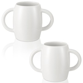 Teenyyou 2 Pcs Two Handled Melamine Mug 300 Ml/ 10oz Dual Handle Weighted Cups for Parkinsons Patients Double Grip Ceramic Cup for Secure Hold Old Man Arthritis, White